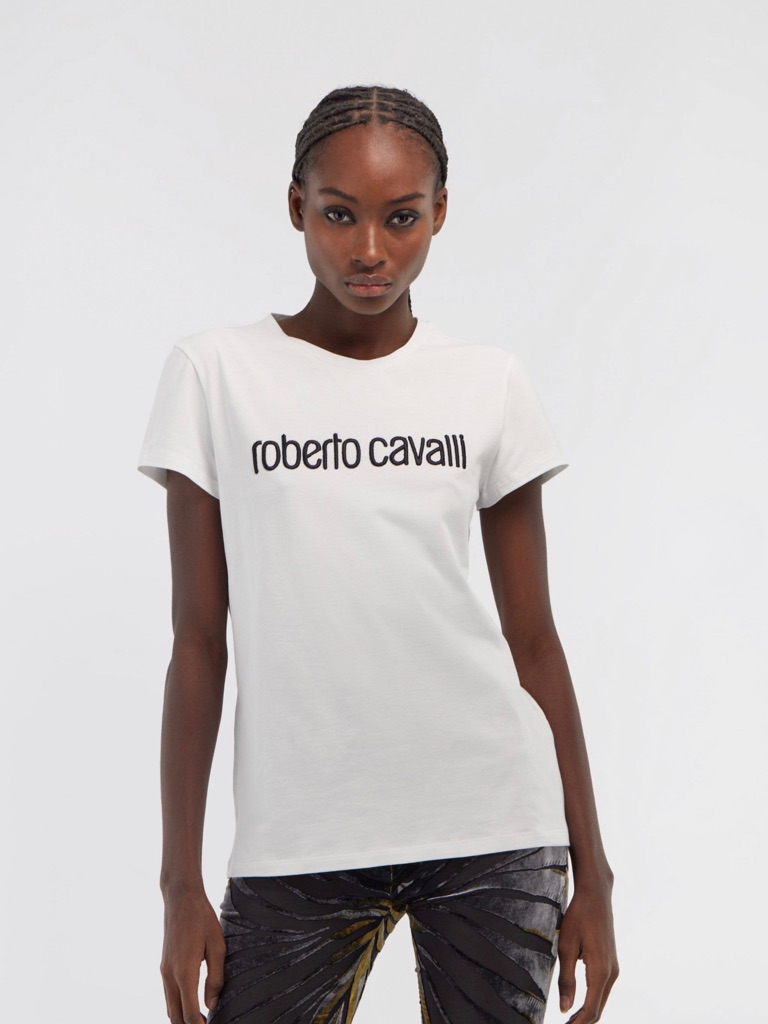 Roberto Cavalli White Tee With Black Logo